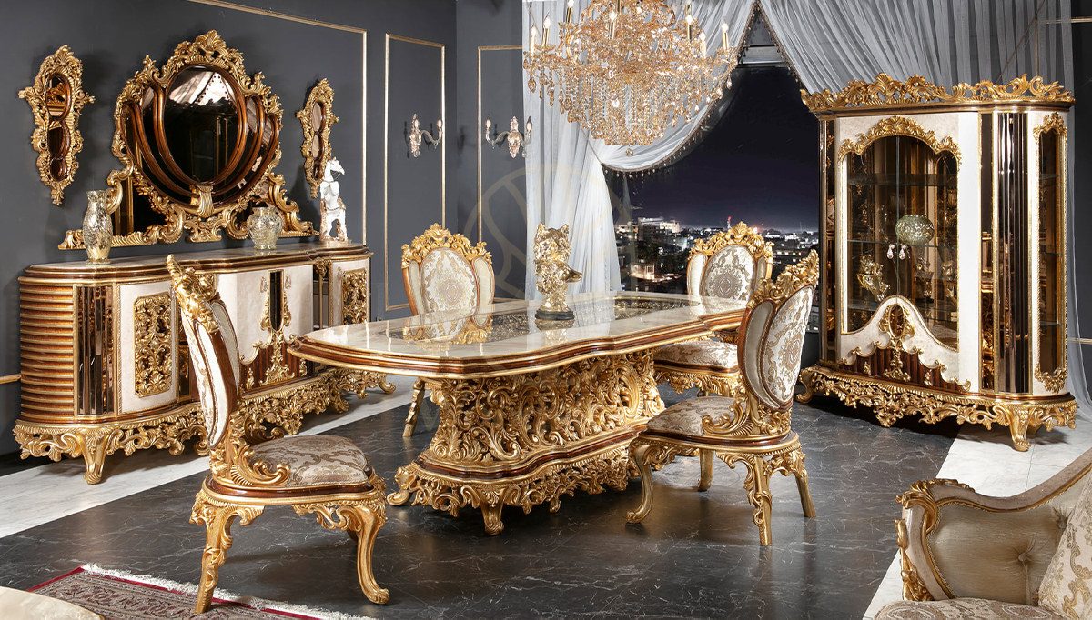 Royal Sanremo Hand Carved Teak Dining Table Set, Saharanpur, Dining Table