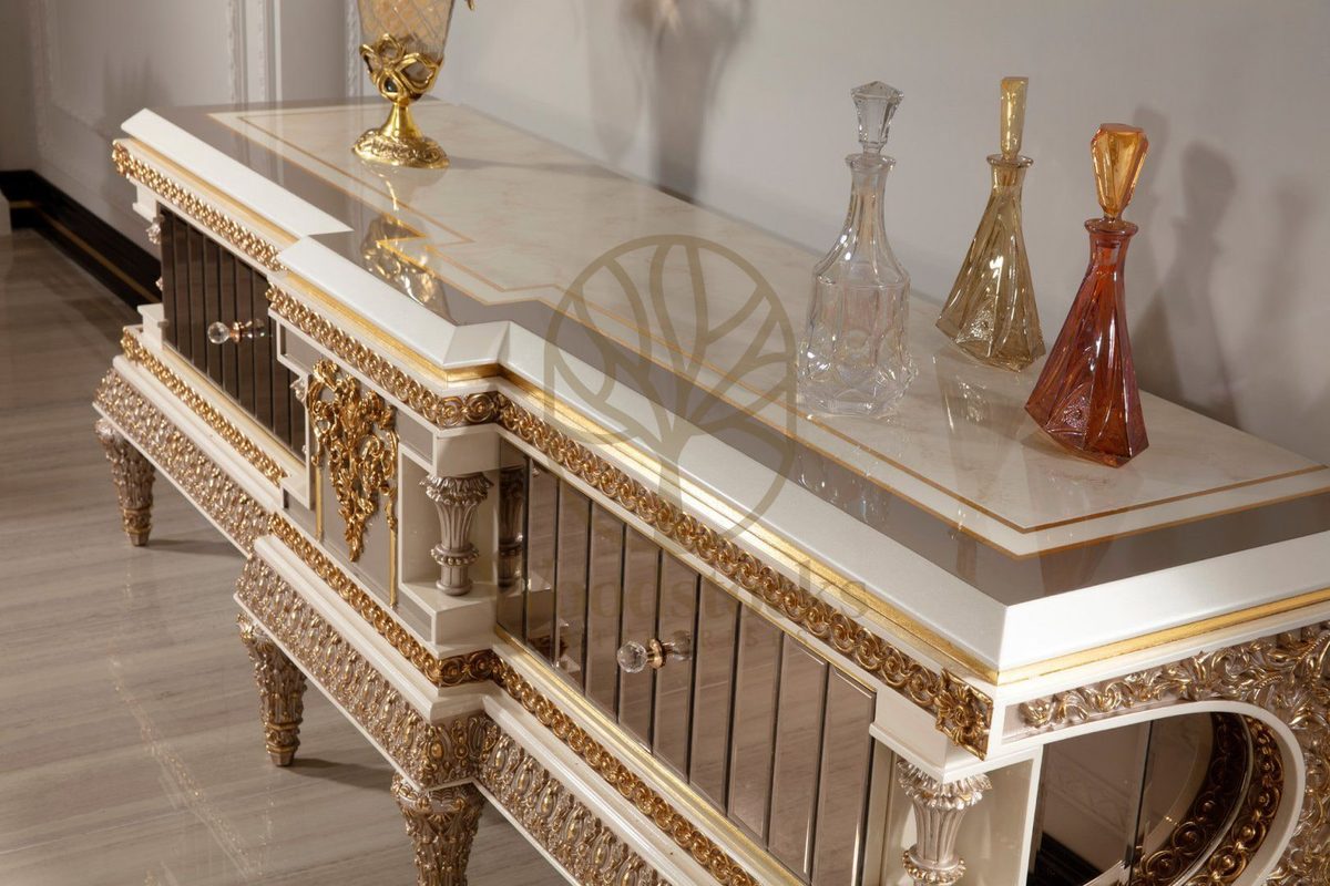 Teak Ornate Cream and Gold TV Cabinet, view 4