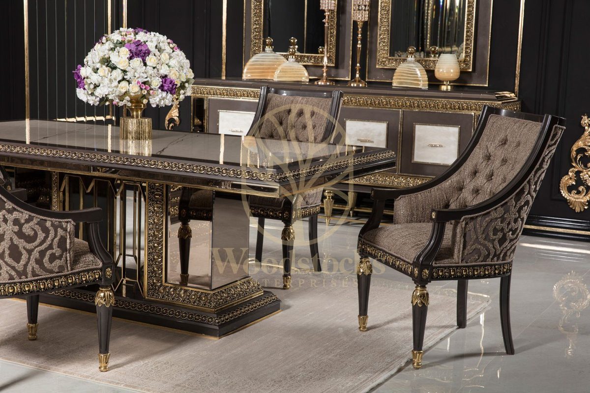 Teak Imperial Black and Gold Dining Set, view 6