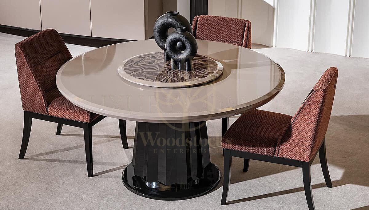 Luxury Solena White Black Handcrafted Teak Dining Table Set, Saharanpur, view 5