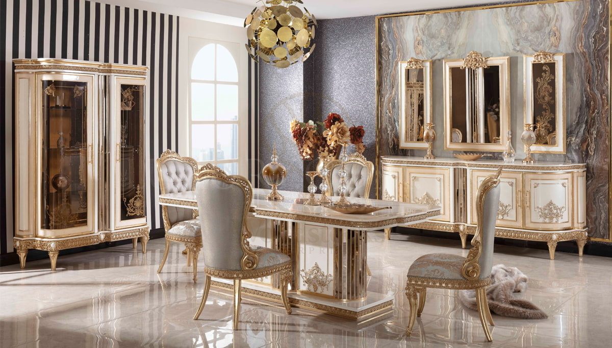Royal Dominika Cream Hand Carved Teak Dining Table Set, Saharanpur, Dining Table