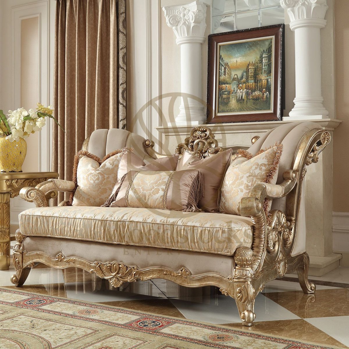 Teak Luxury Italian Handcarved Sofa Set, alternate view