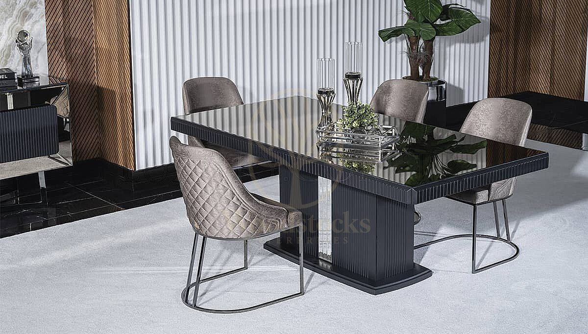 Luxury Savena Anthracite Handcrafted Teak Dining Table Set, Saharanpur, view 3