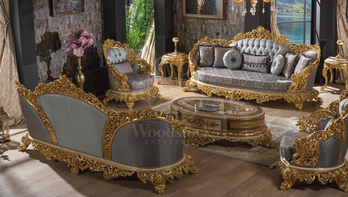 Royal Hunkar Gold Leaf Hand Carved Teak Sofa Set, Saharanpur, view 2