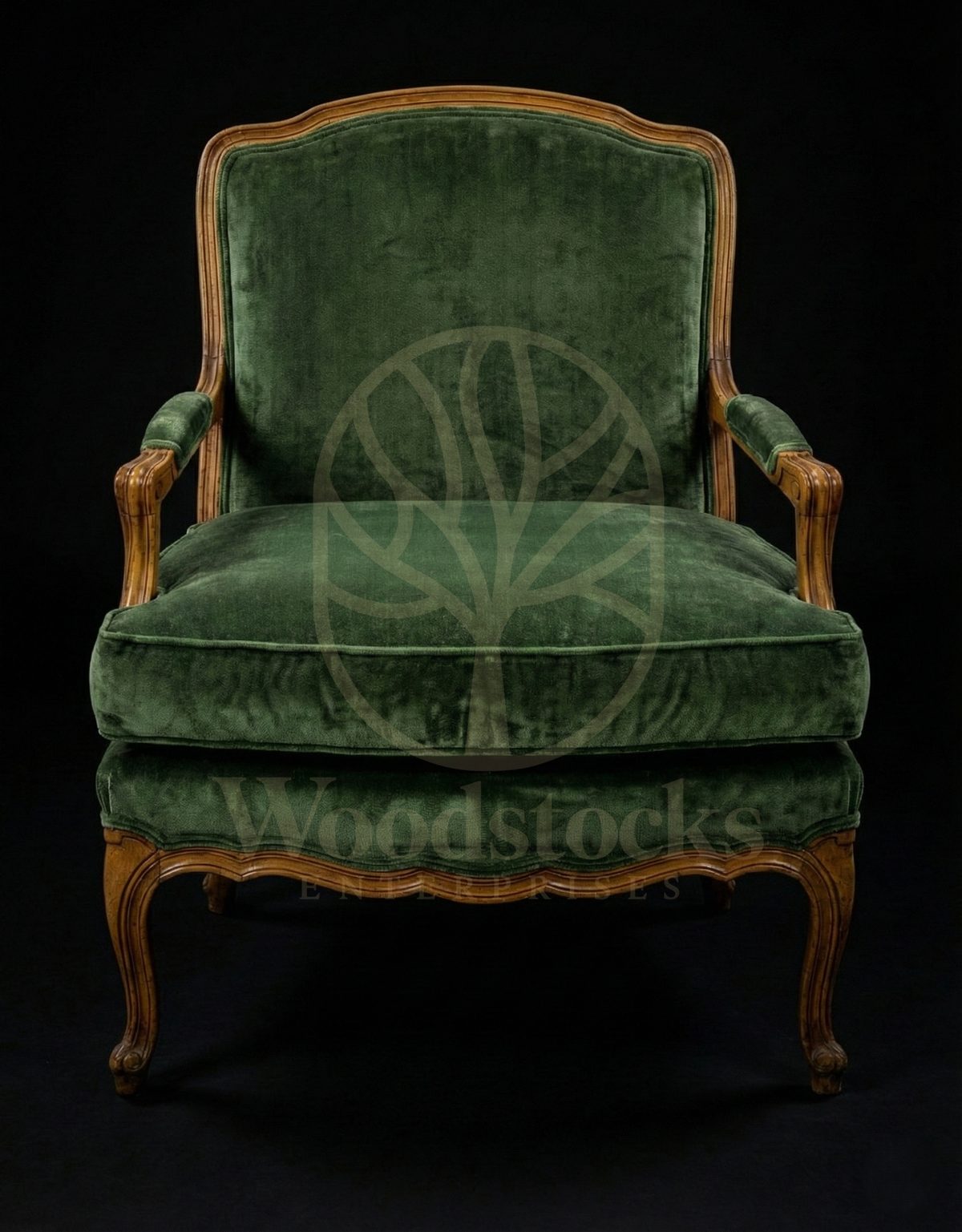 Royal Teak Emerald Velvet French Fauteuil, Saharanpur, view 2