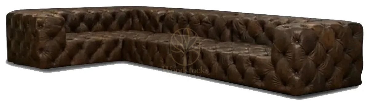 Royal Halifax Chesterfield Leather Hand Carved Teak L-Shape Sofa II, Saharanpur, L Shape Sofa