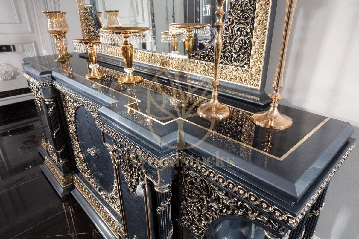 Teak Palace Blue and Gold Console Table, view 3