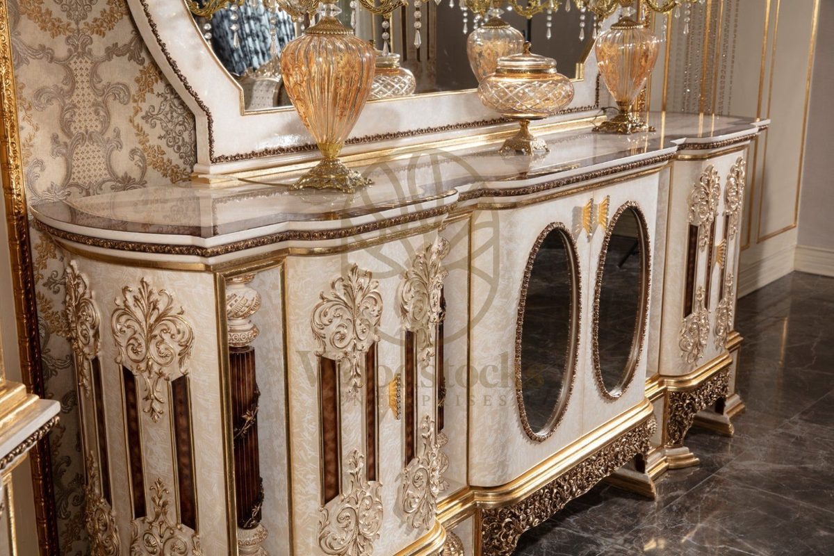 Teak Monaco Cream and Gold Console Table, view 4