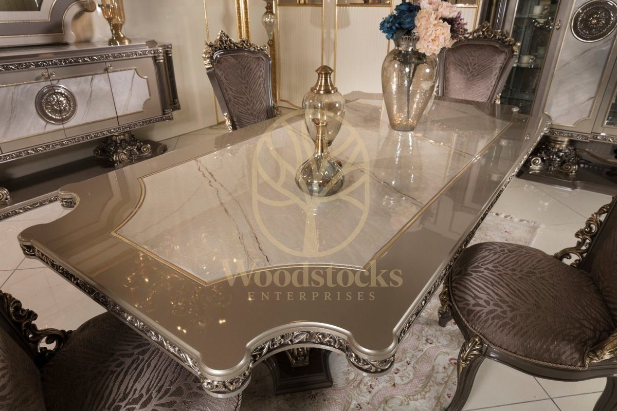 Teak Roma Taupe and Silver Dining Set, view 16