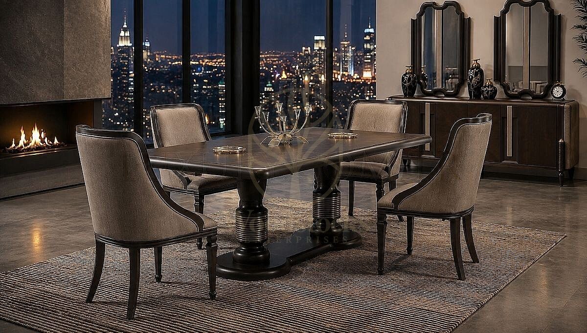 Luxury Hudson Handcrafted Teak Dining Table Set, Saharanpur, view 3