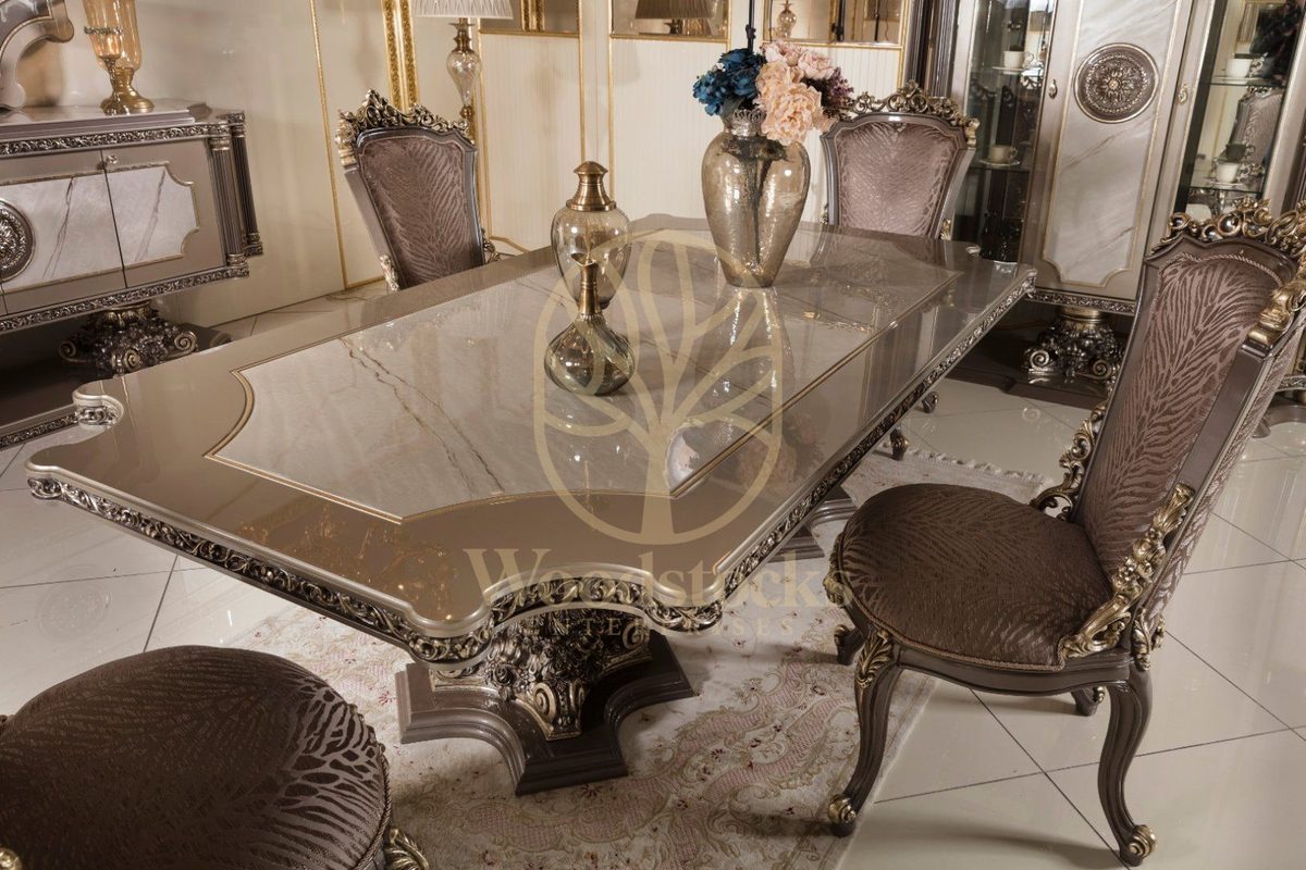 Teak Roma Taupe and Silver Dining Set, view 15