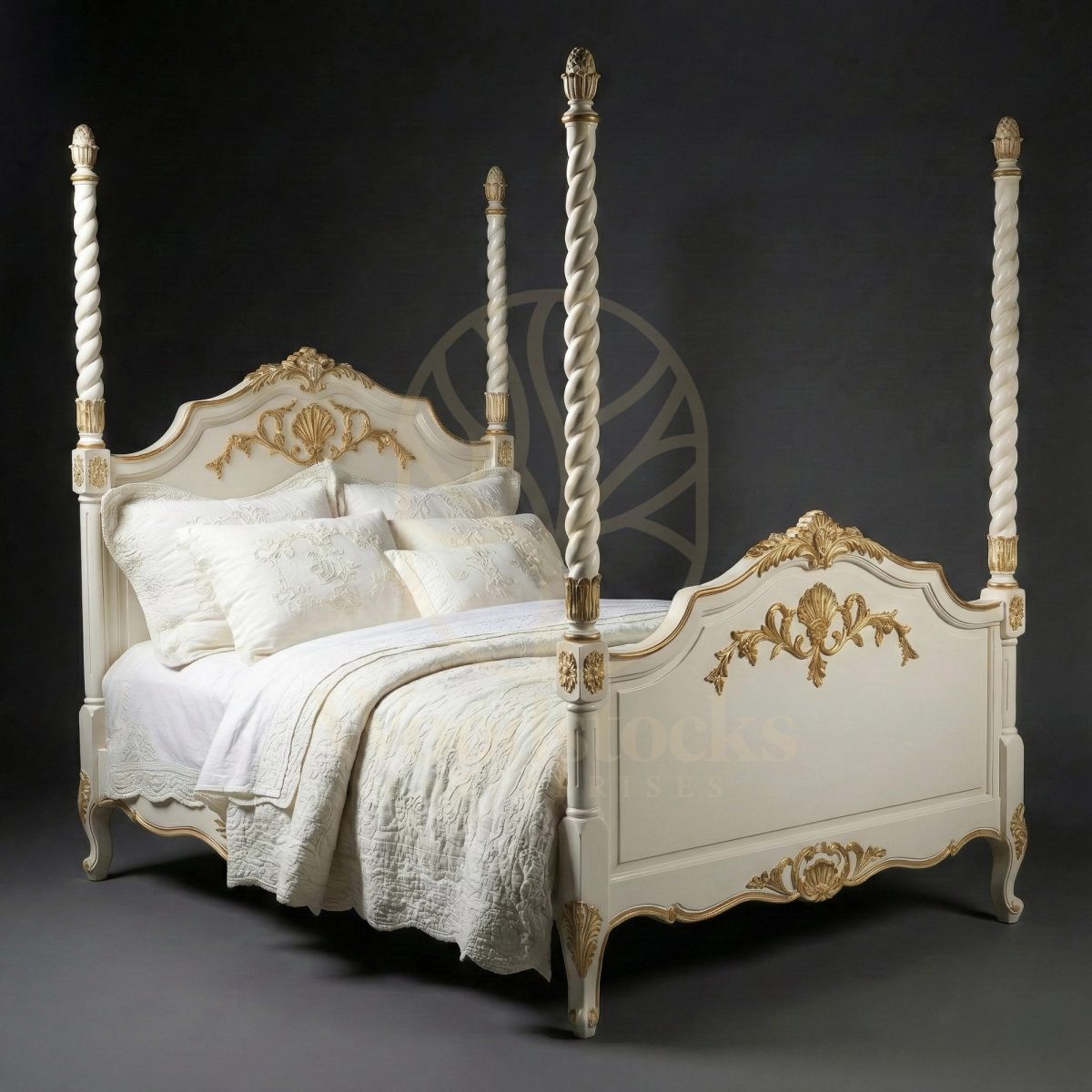 Royal Hand Carved Teak Château de Chantilly Four Poster Bed, Saharanpur, Four Poster Bed