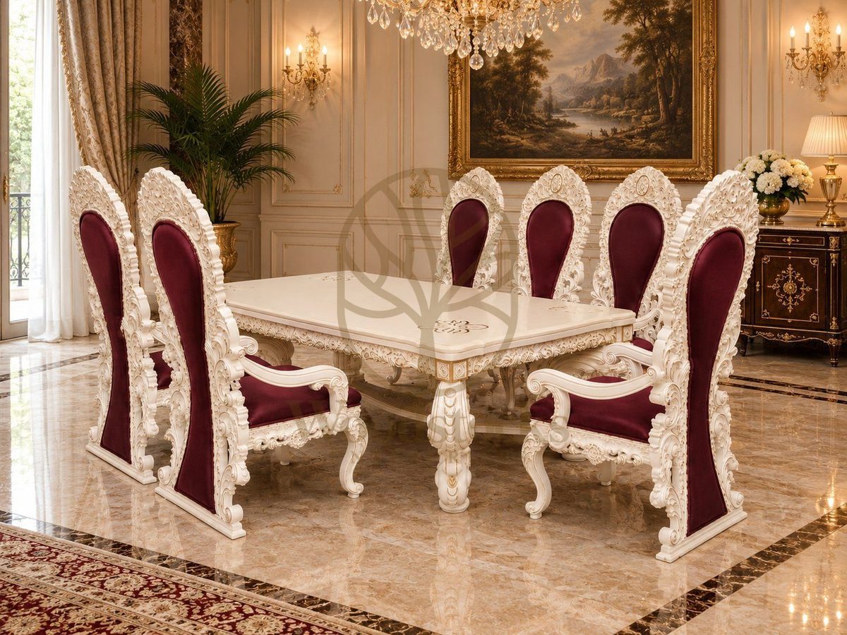 Maharaja Luxury Hand-Carved Teak Dining Table IV, alternate view