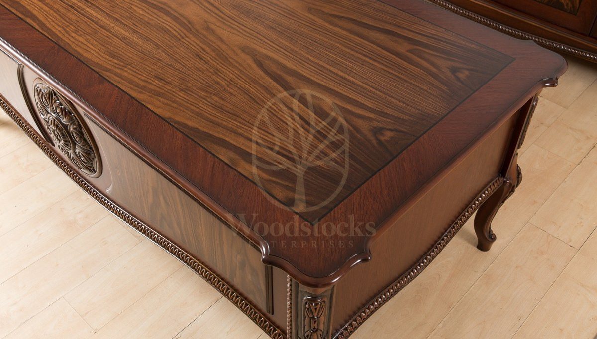 Royal Rozena Walnut Hand Carved Teak Office Table, Saharanpur, view 4