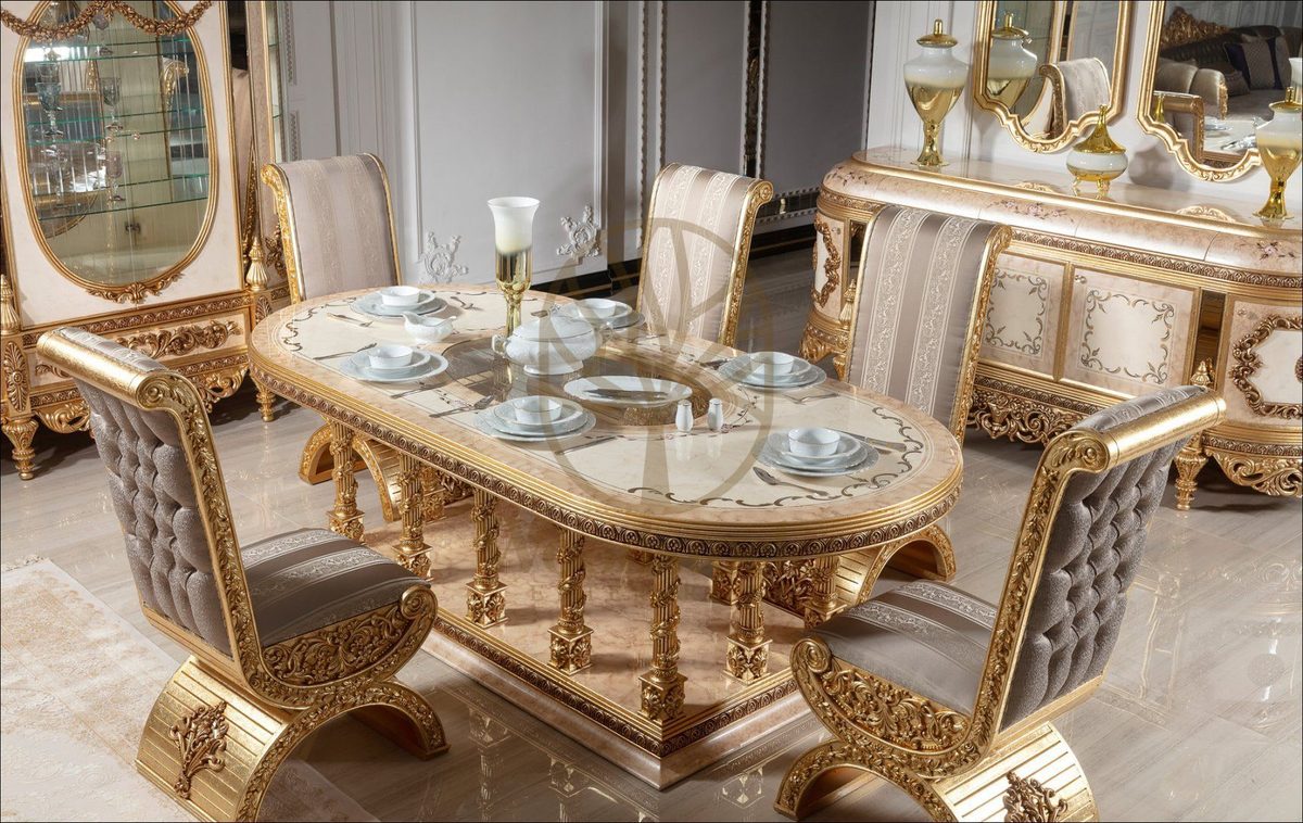 Teak Palace Gold and Ivory Dining Set, view 9