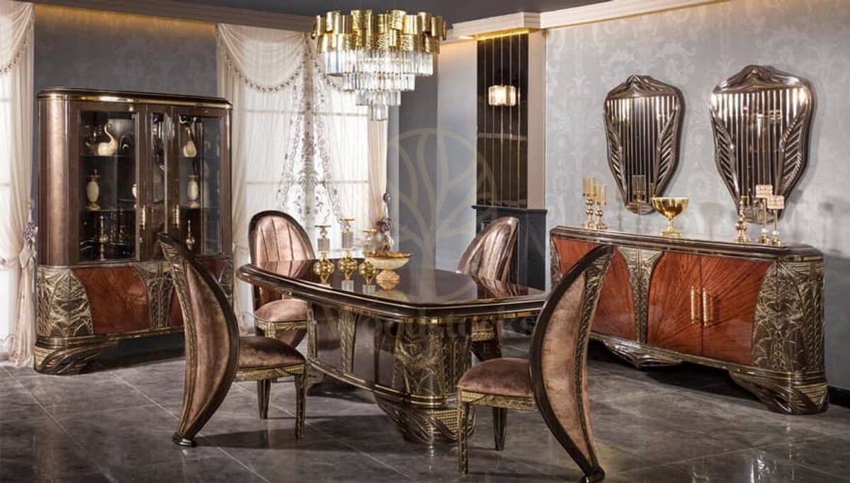 Luxury Viyola Brown Handcrafted Teak Dining Table Set, Saharanpur, Dining Table