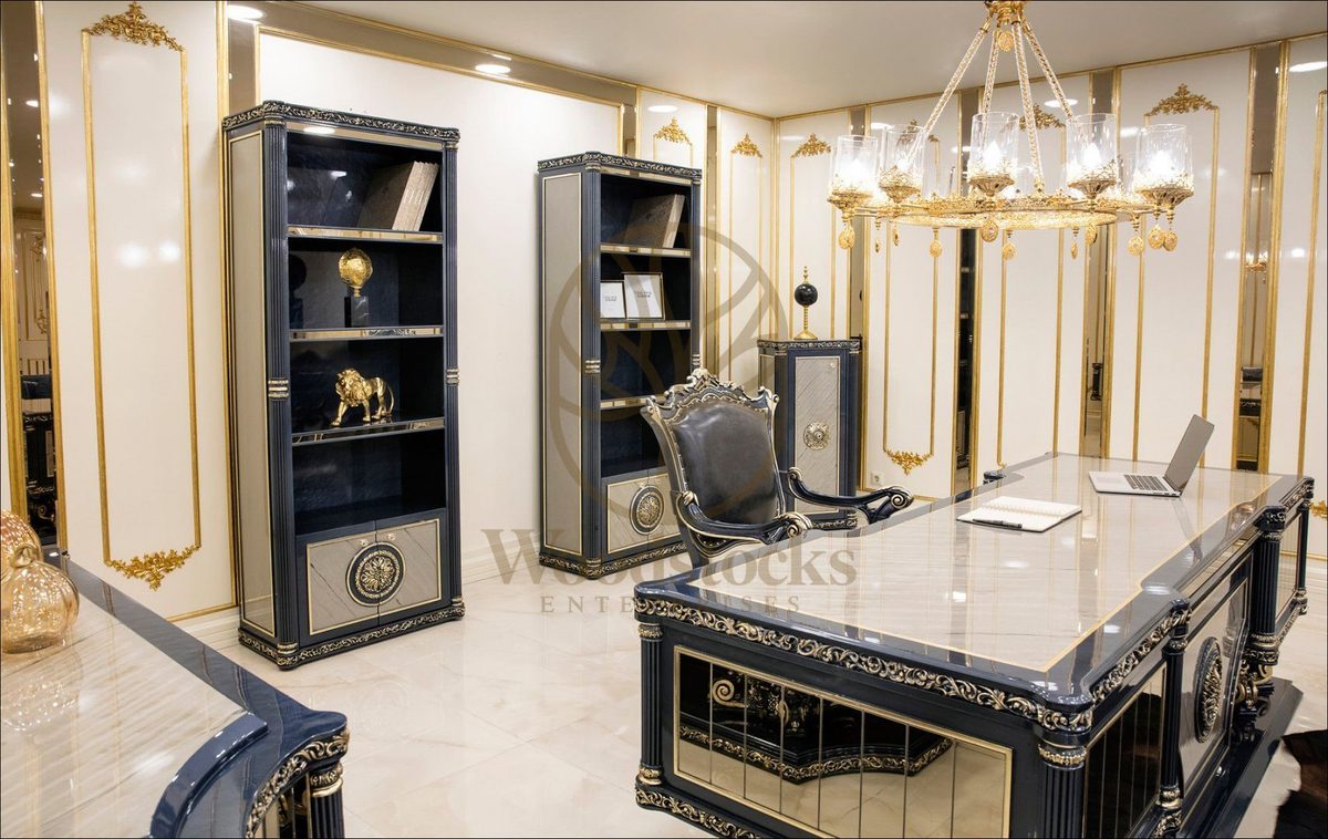 Teak Roma Navy and Gold Executive Office Desk, view 10