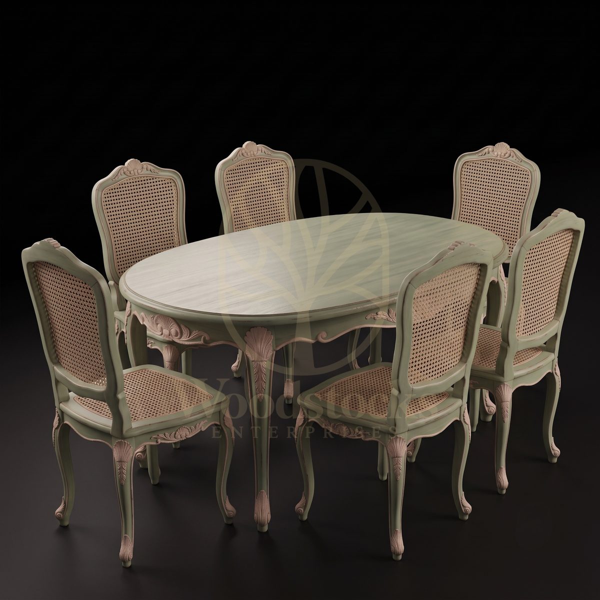 Royal Hand Carved Teak Avignon Garden Rococo Cane-Back Dining Set, Saharanpur, view 2