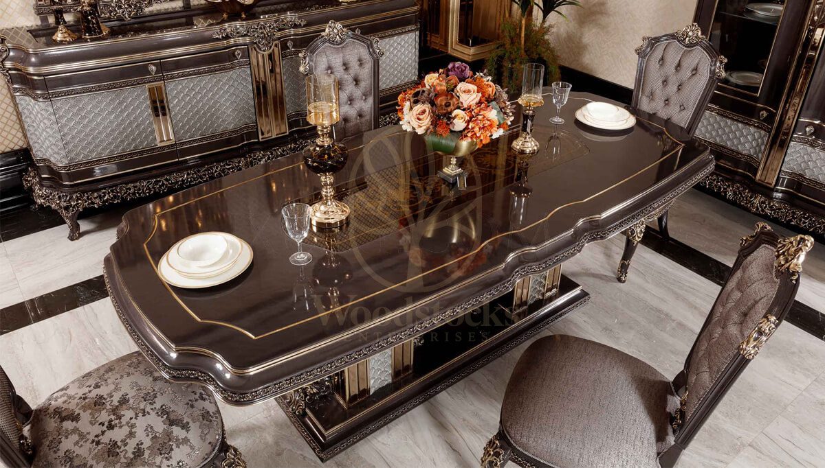 Royal Bergama Bronze Hand Carved Teak Dining Table Set, Saharanpur, view 5
