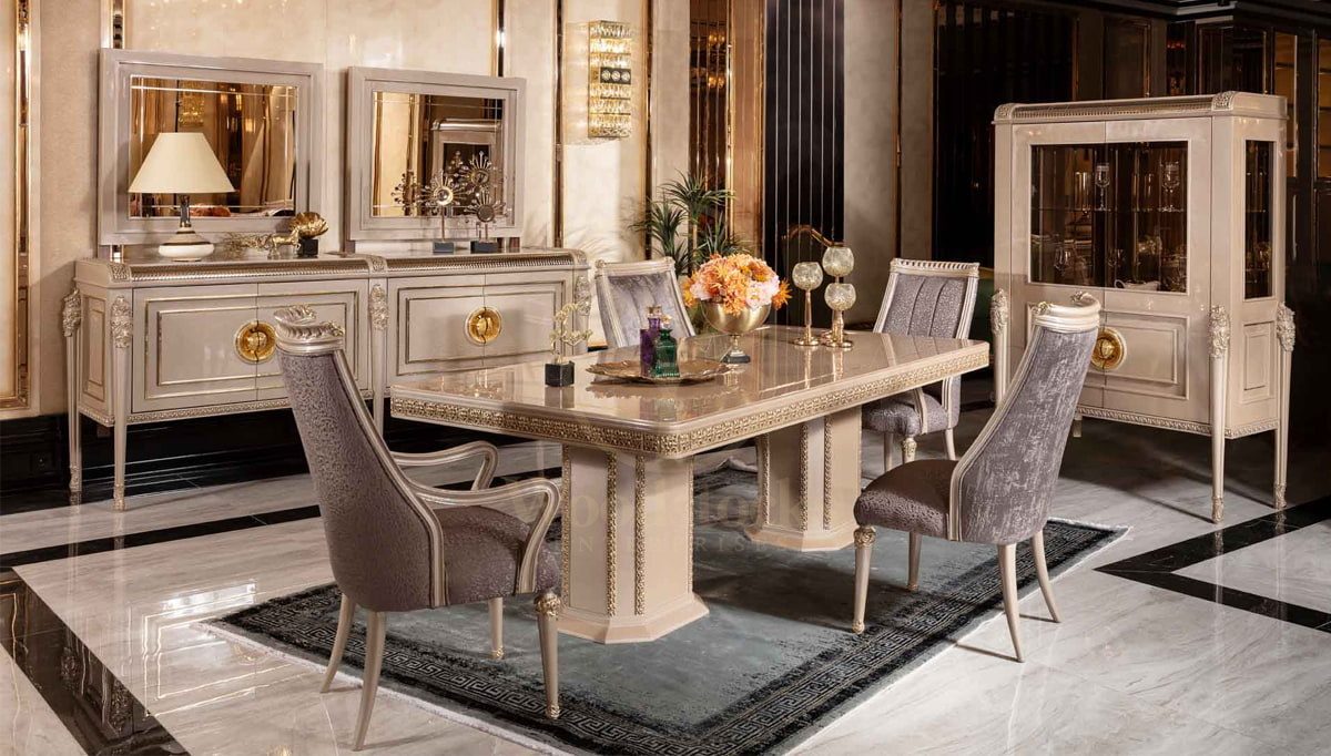 Royal Bermuda Hand Carved Teak Dining Table Set II, Saharanpur, Dining Table