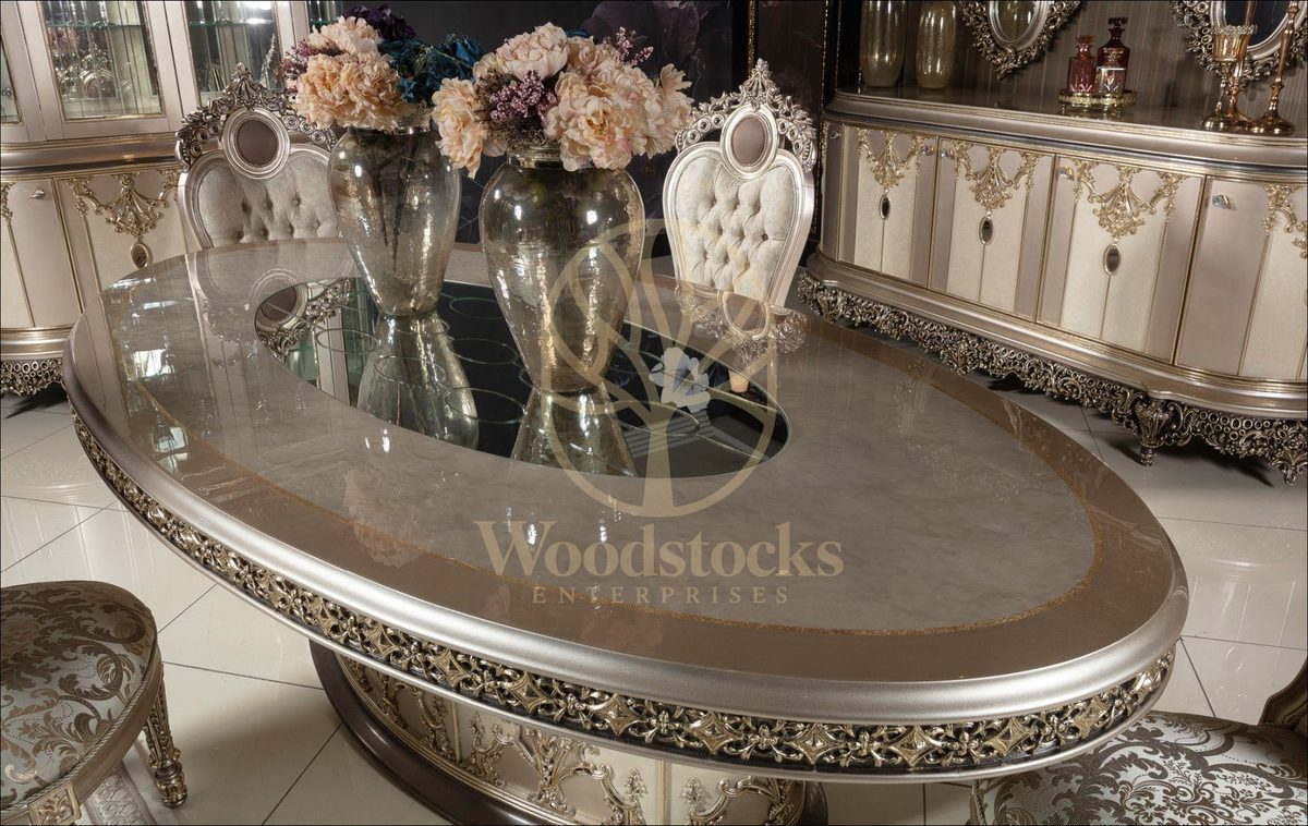 Teak Elegance Ivory and Gold Dining Set, view 6