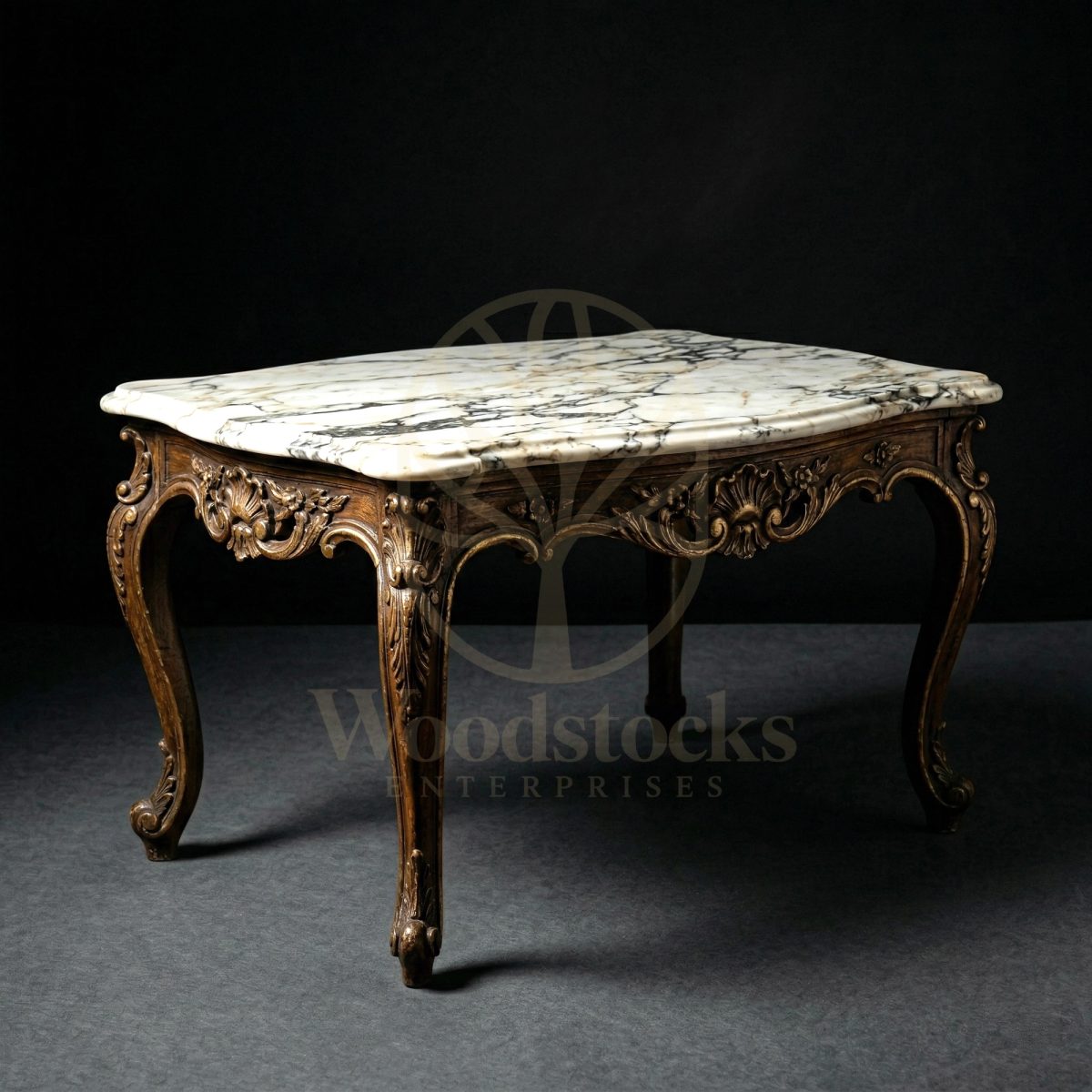 Royal Hand Carved Teak French Court Louis XV Marble Salon Table, Saharanpur, view 2