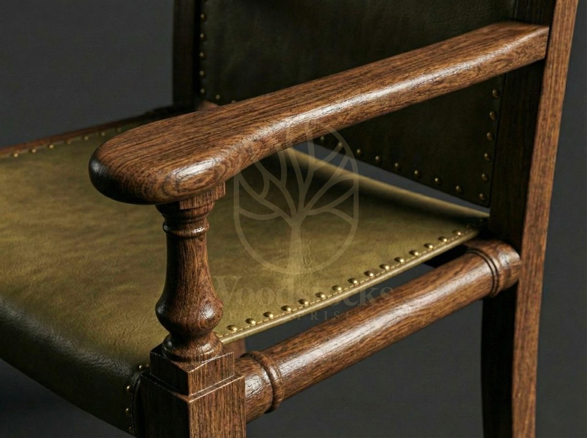 Luxury Teak Hampstead Study Room Leather Armchair, Saharanpur, view 3