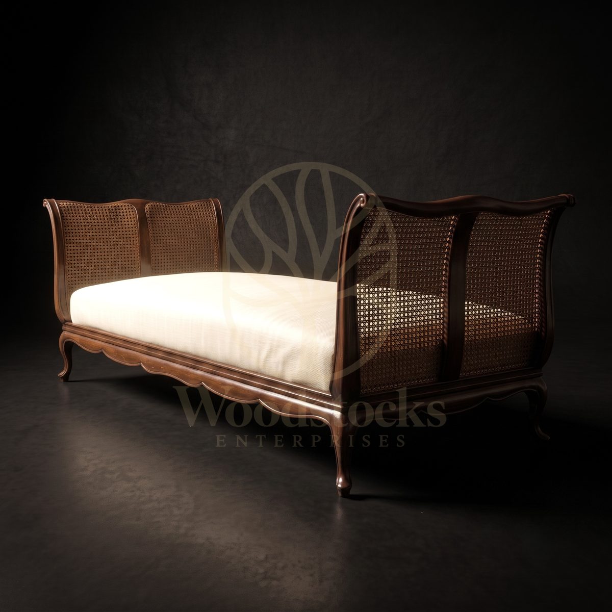 Royal Teak Fontainebleau Louis XV Caned Daybed, Saharanpur, view 4
