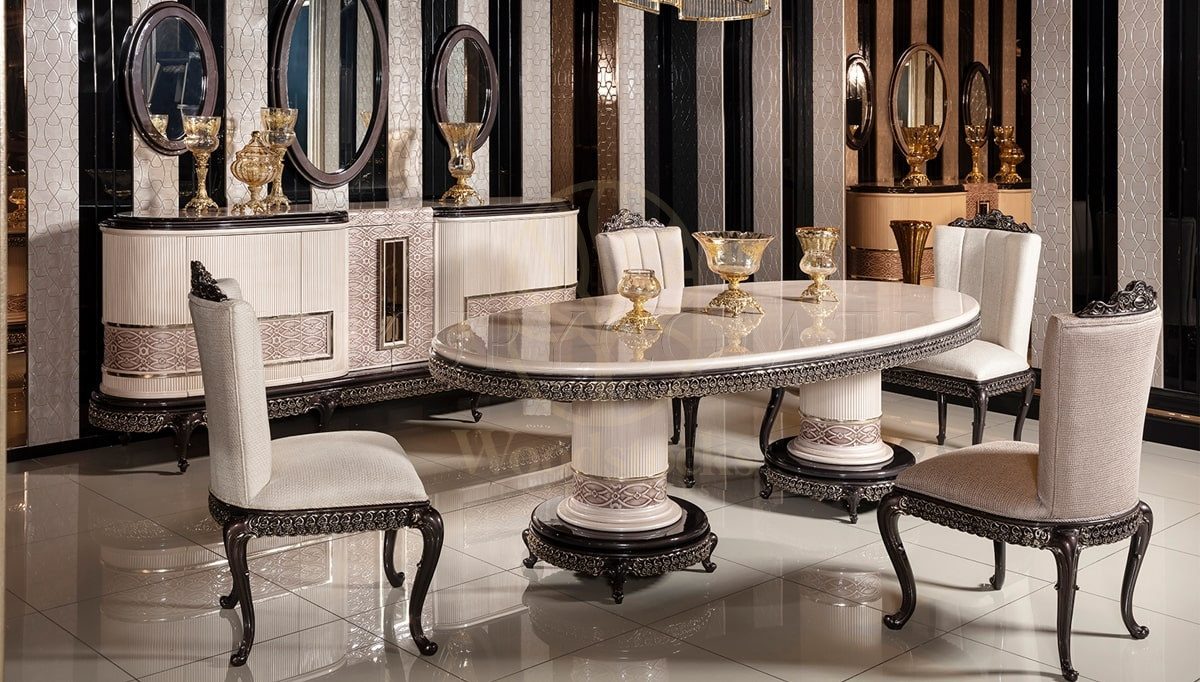 Royal Londra Hand Carved Teak Dining Table Set, Saharanpur, Dining Table