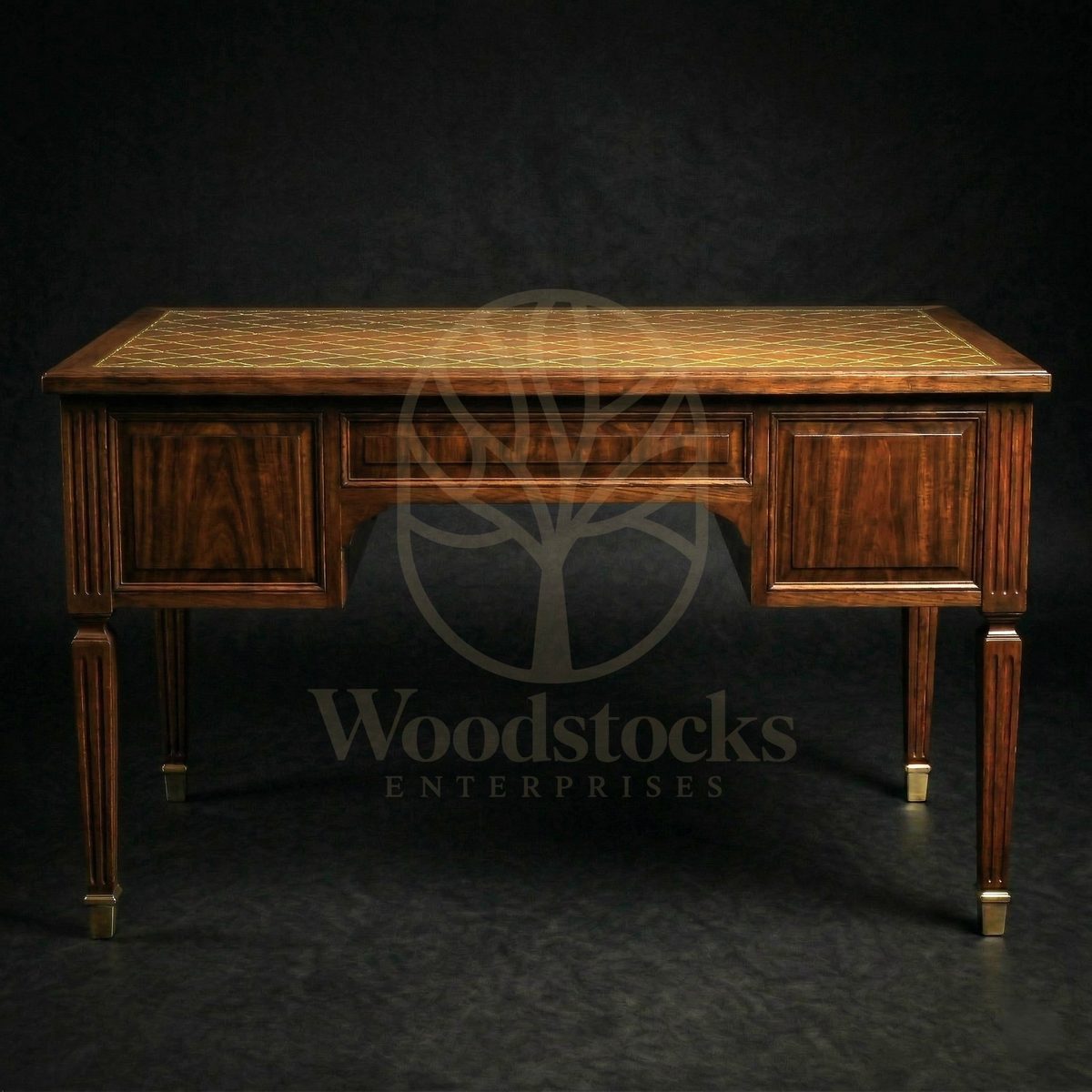 Royal Teak Fontainebleau Brass Inlay Bureau Plat, Saharanpur, view 5