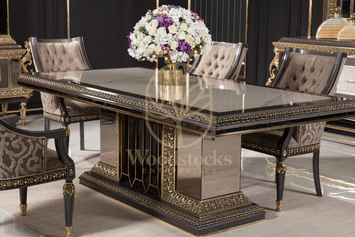 Teak Imperial Black and Gold Dining Set, view 11