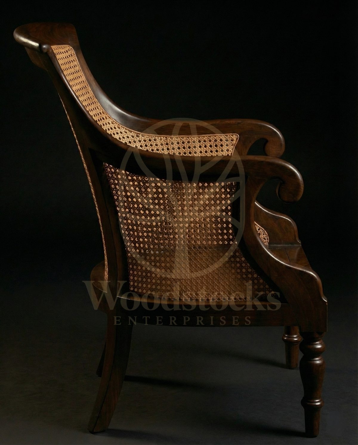 Royal Teak Colonial Regency Planter’s Cane Armchair, Saharanpur, view 4