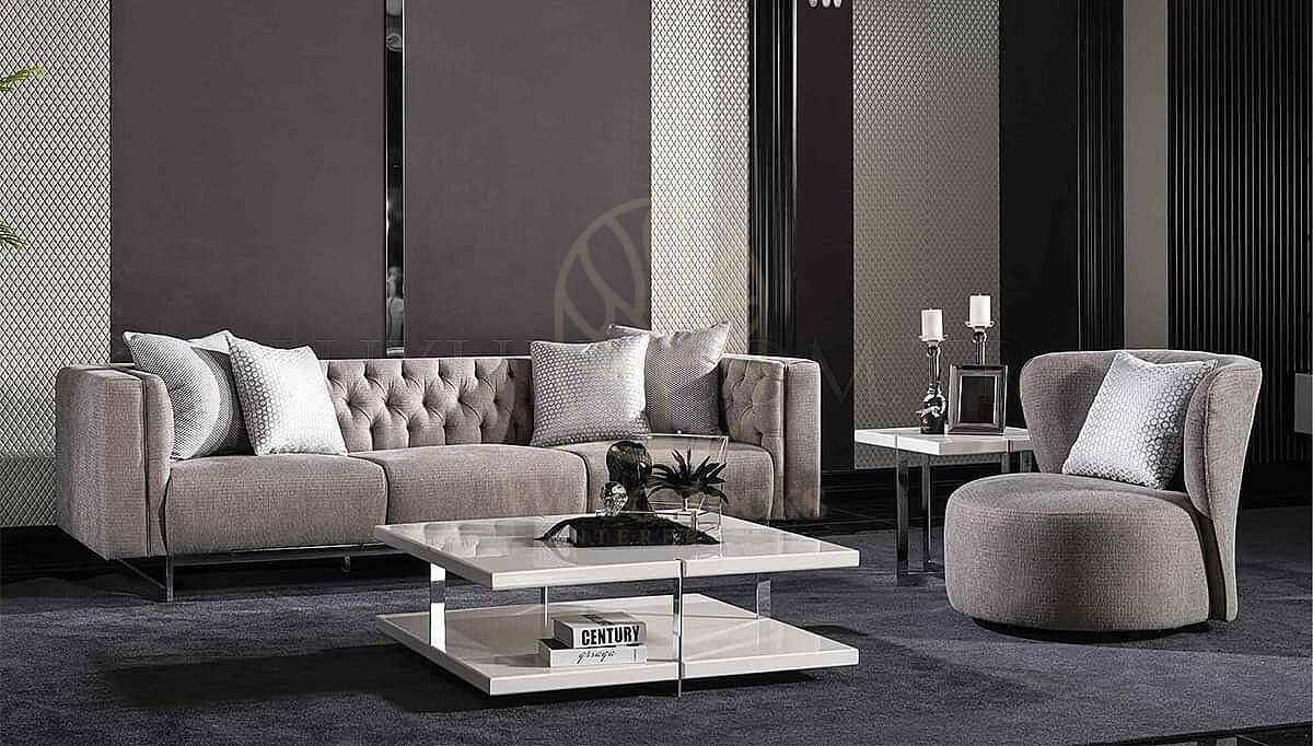 Luxury Varenna White Grey Handcrafted Teak Sofa Set, Saharanpur, view 4