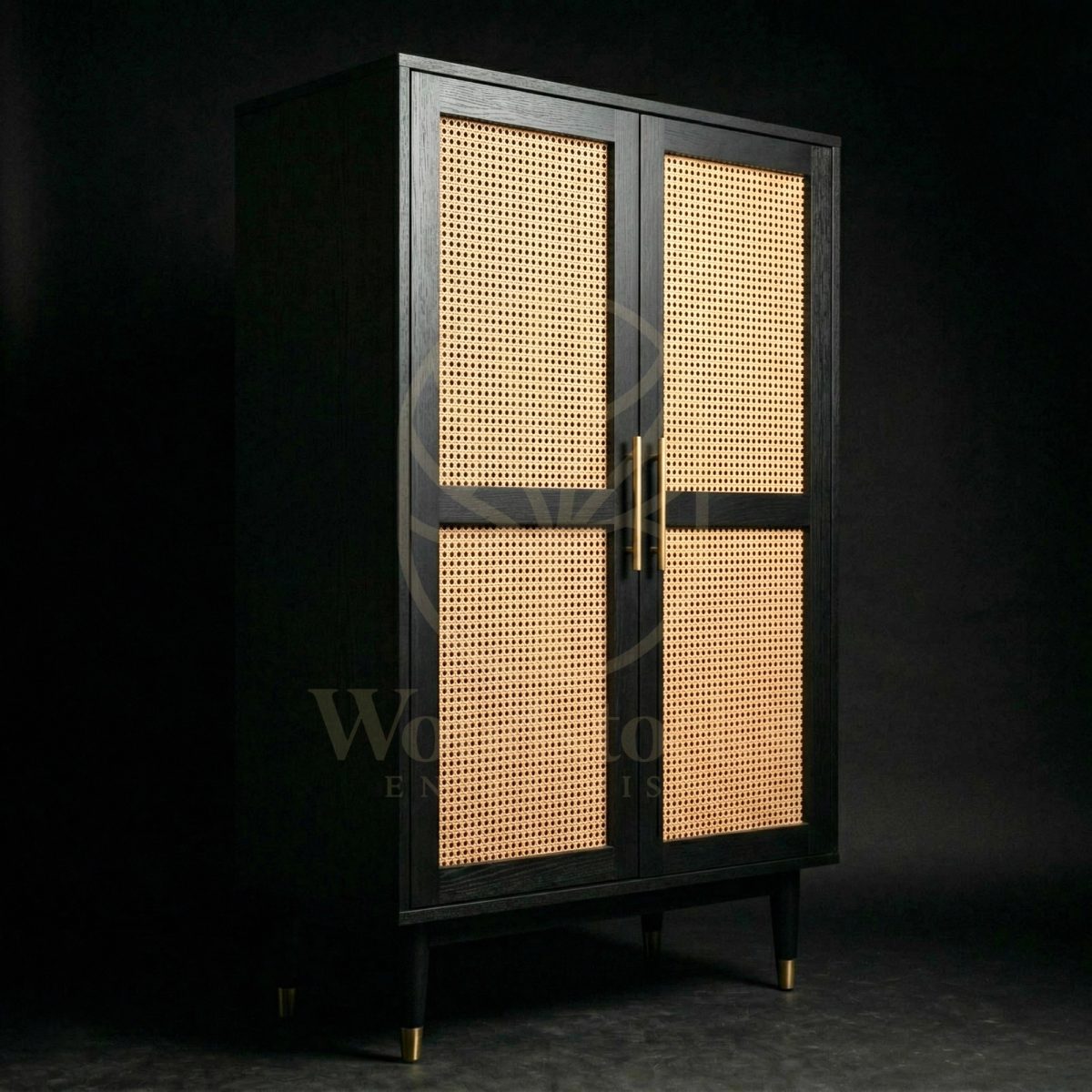 Luxury Teak Lucerne Mid-Century Cane Armoire, Saharanpur, view 4