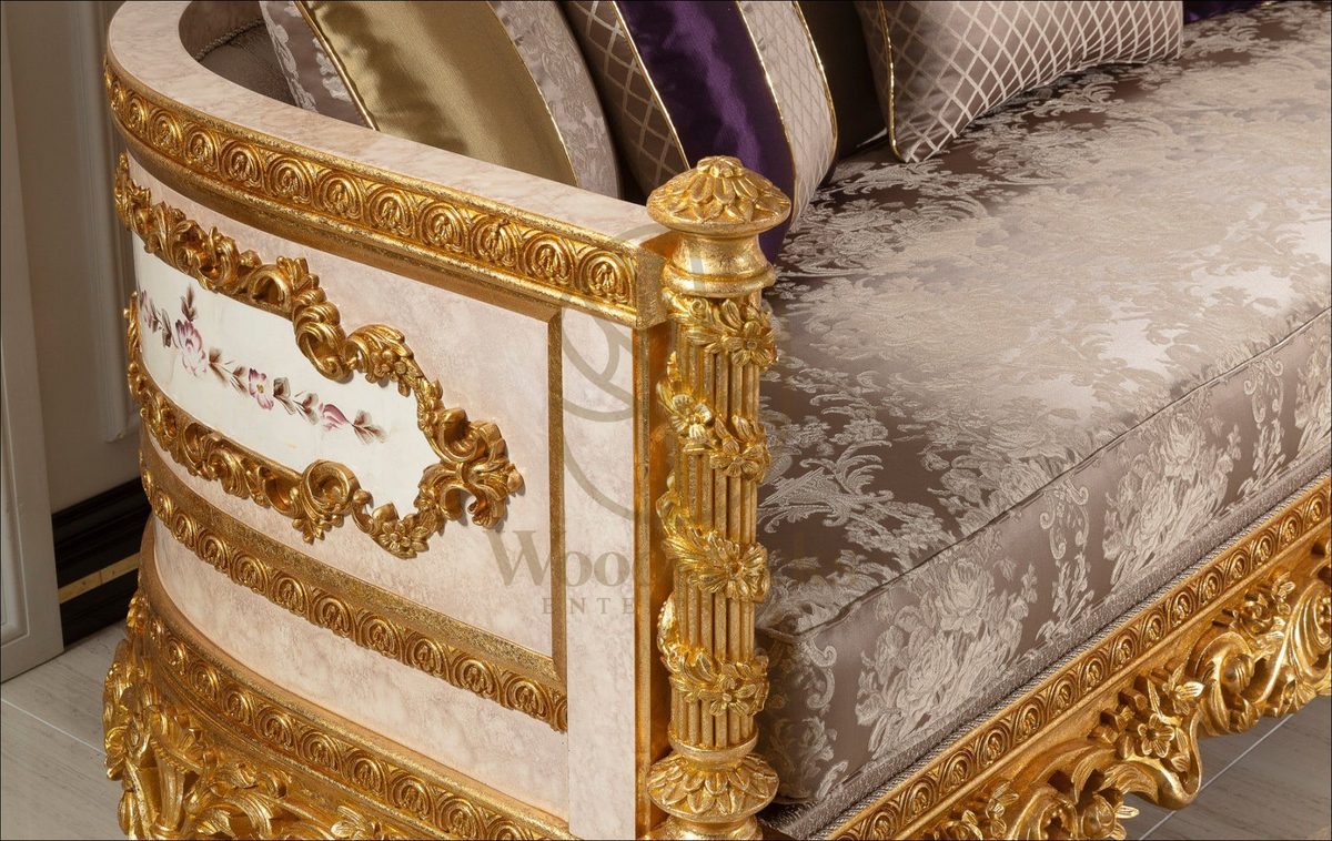 Teak Palace Cream and Gold Carved Sofa Set, view 9