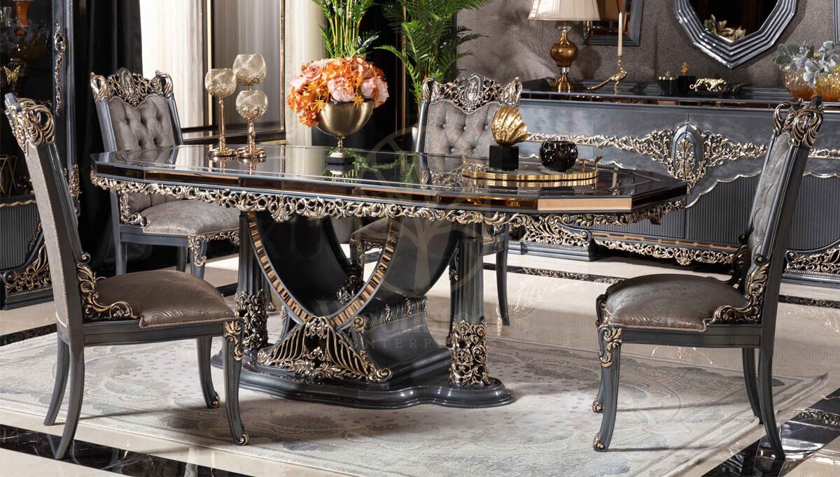 Royal Hamidiye Hand Carved Teak Dining Table Set, Saharanpur, view 3