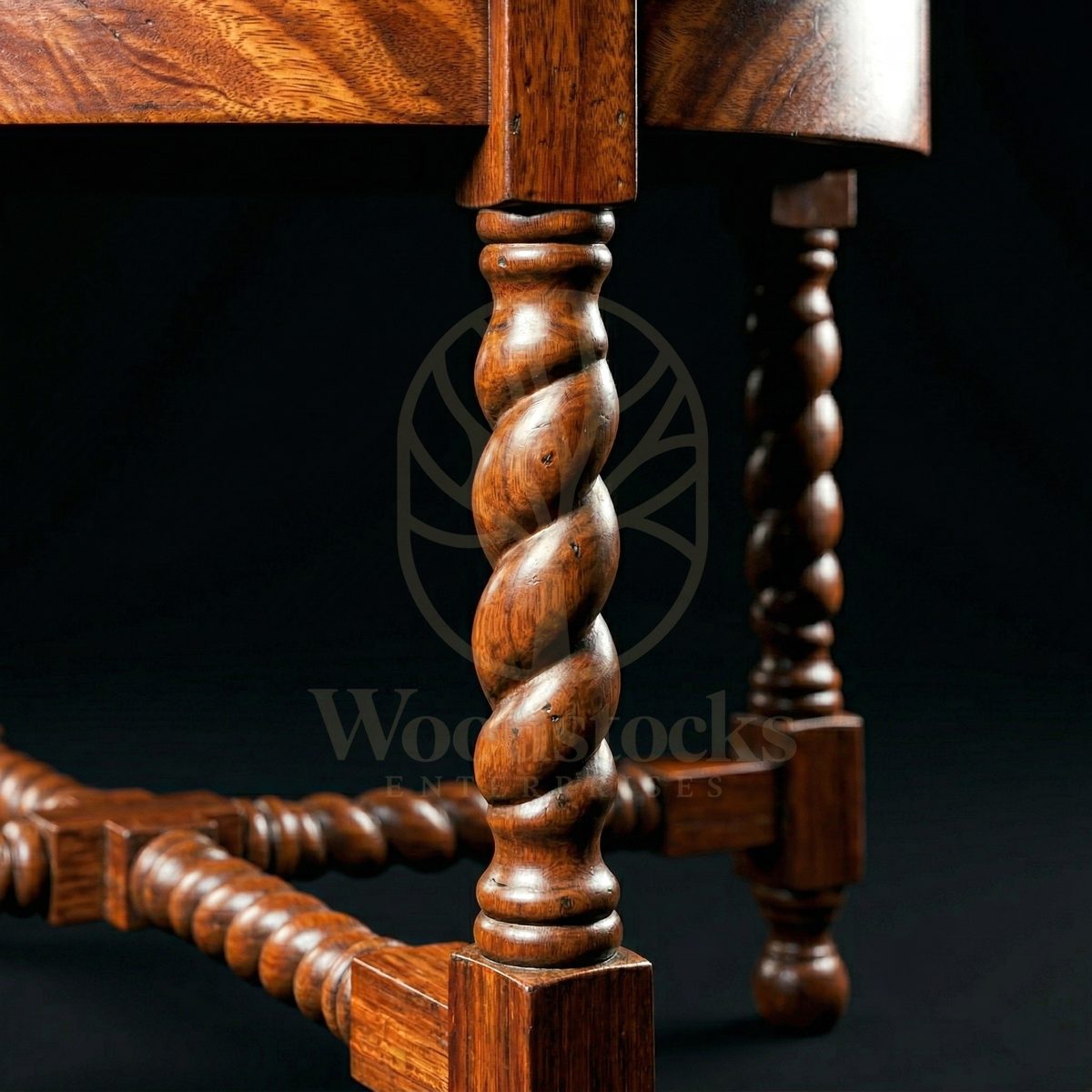 Hand Carved Teak Yorkshire William & Mary Barley Twist Table, Saharanpur, view 3