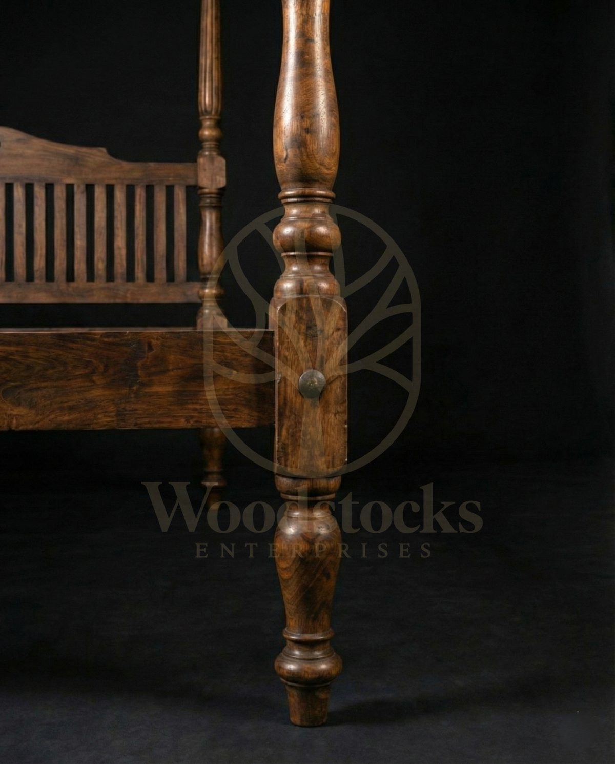 Royal Hand Carved Teak British Residency Slat-Back Poster Bed, Saharanpur, view 3