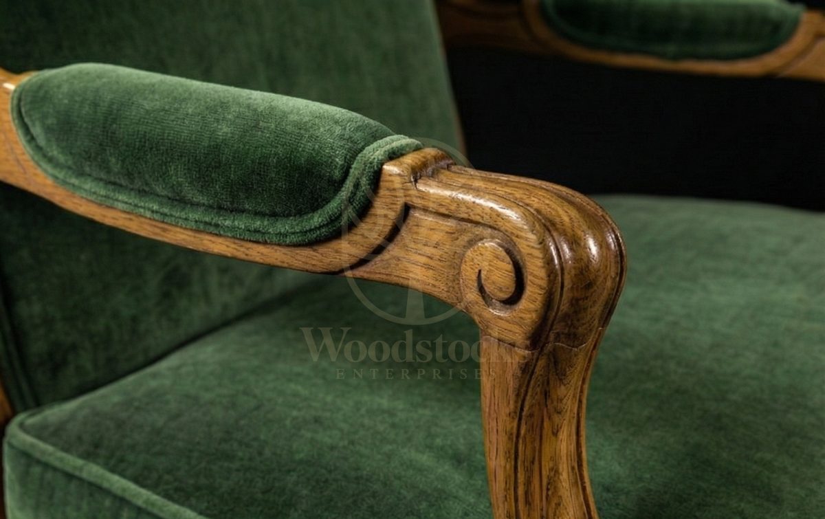 Royal Teak Emerald Velvet French Fauteuil, Saharanpur, view 3