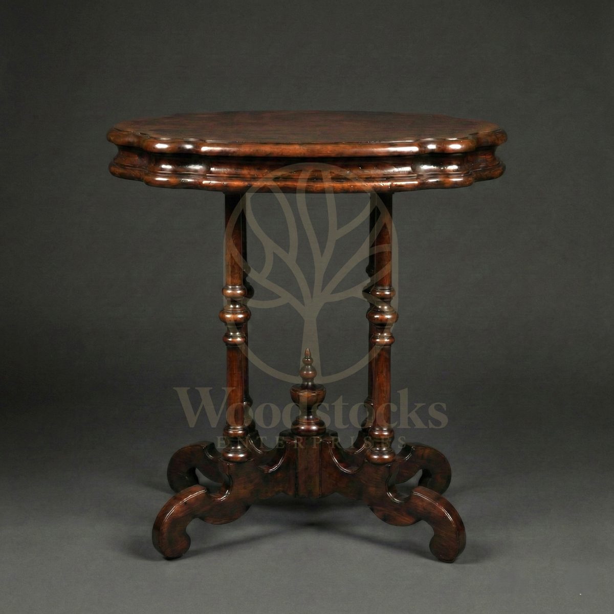 Royal Hand Carved Teak English Victorian Scallop-Top Pedestal Table, Saharanpur, view 2