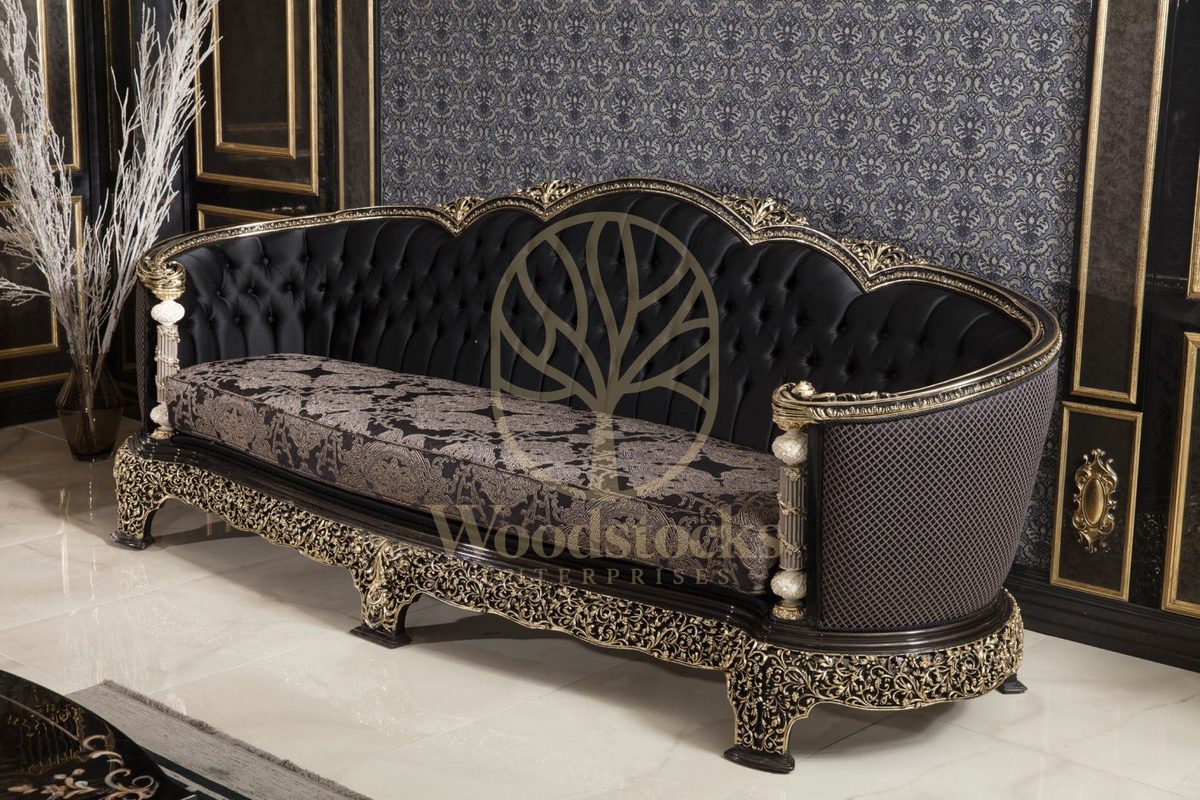 Teak Monaco Charcoal and Gold Tufted Sofa Set, view 18