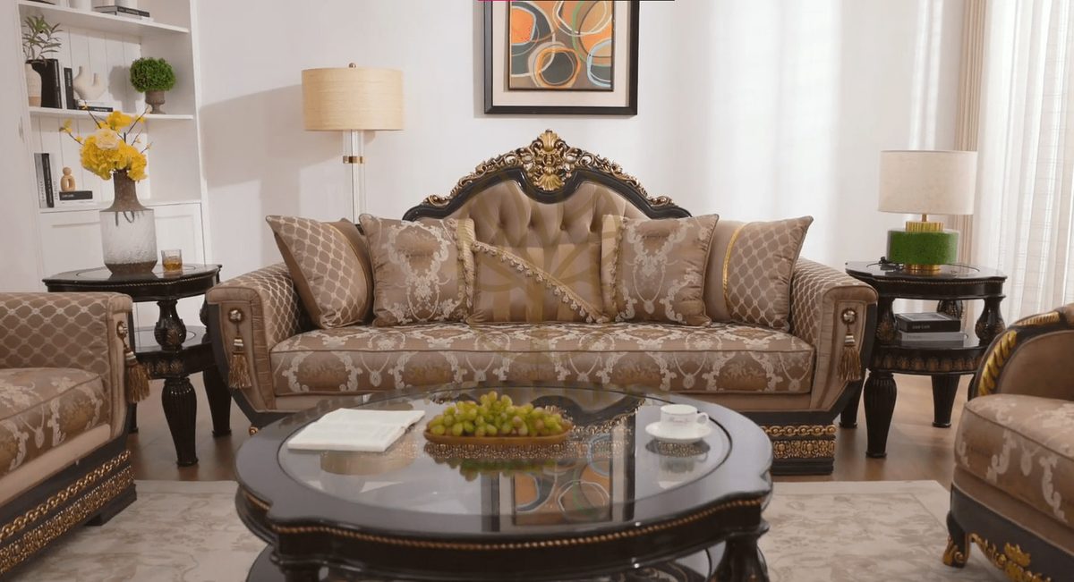 Hancarved Luxurious Teak Italian Sofa Set, view 3
