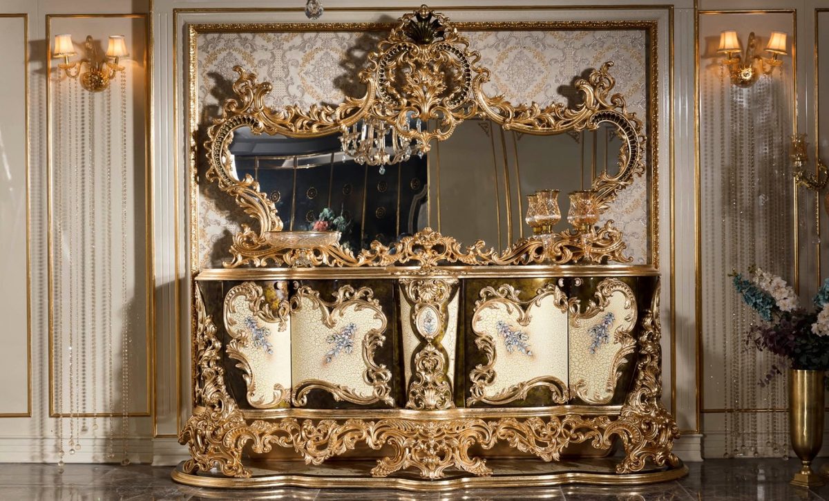 Teak Venetian Gold Carved Console Table, Console Table