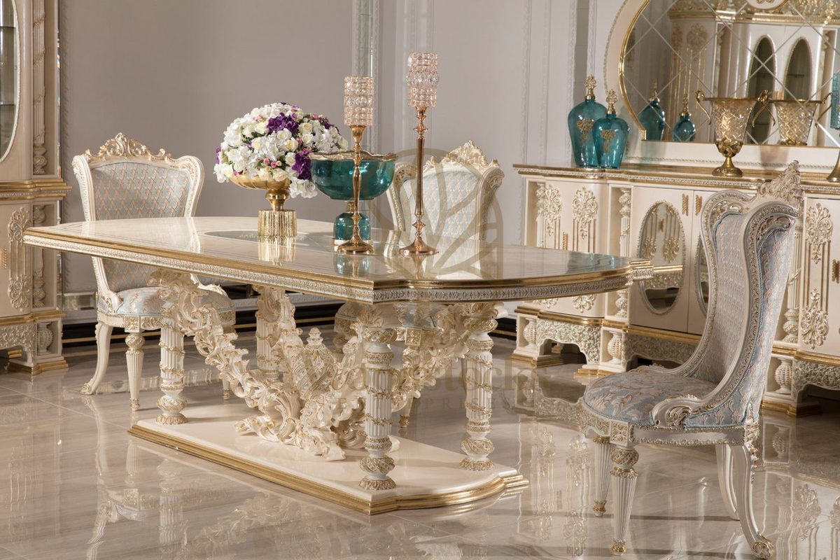 Teak Monaco Ivory and Gold Dining Set, view 4