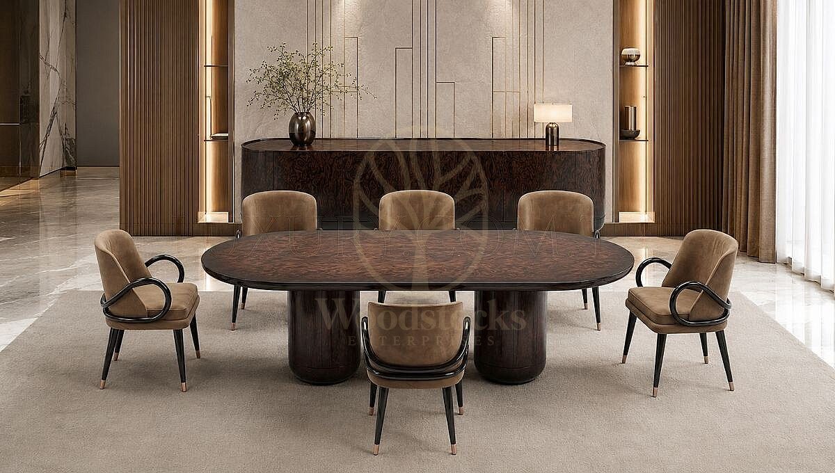 Luxury Avenor Walnut Oval Handcrafted Teak Dining Table Set, Saharanpur, view 5