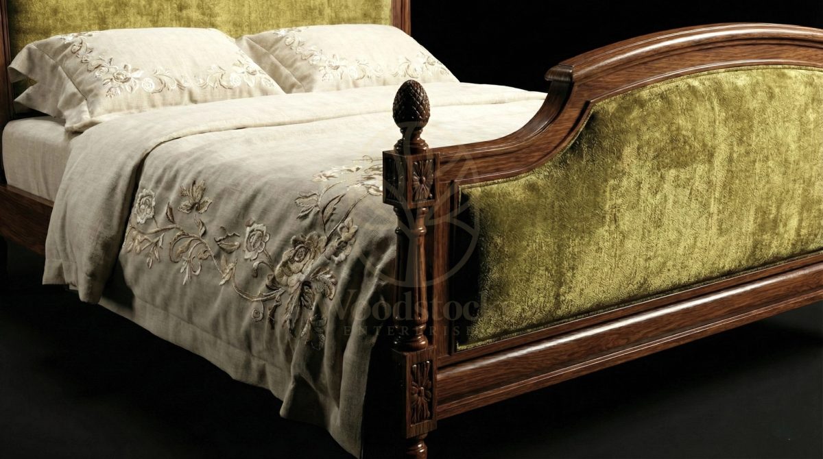 Royal Hand Carved Teak Louis XVI Salon Bed with Pomme de Pin Finials, Saharanpur, view 4