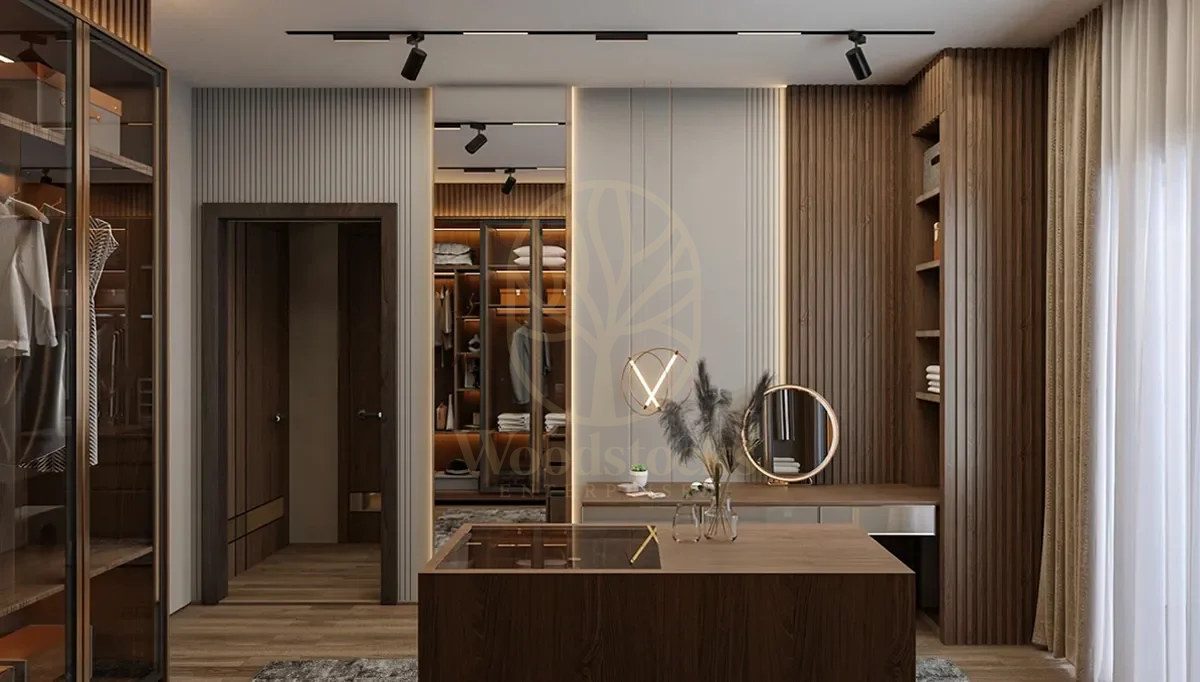 Luxury Quasar Handcrafted Teak Walk-in Wardrobe, Saharanpur, alternate view
