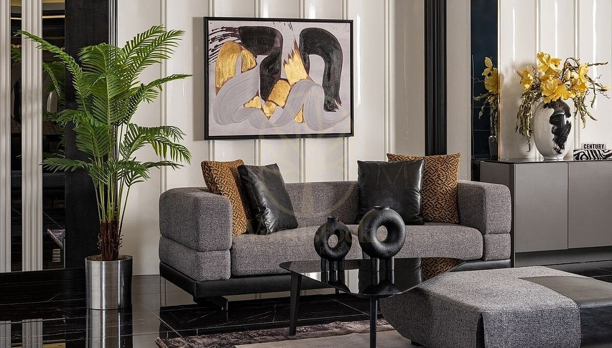 Luxury Noren Grey Anthracite Handcrafted Teak Sofa Set, Saharanpur, view 5