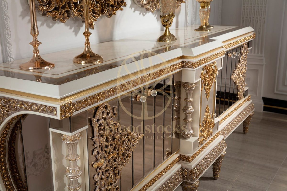 Teak Ornate Cream and Gold Console Table, view 4