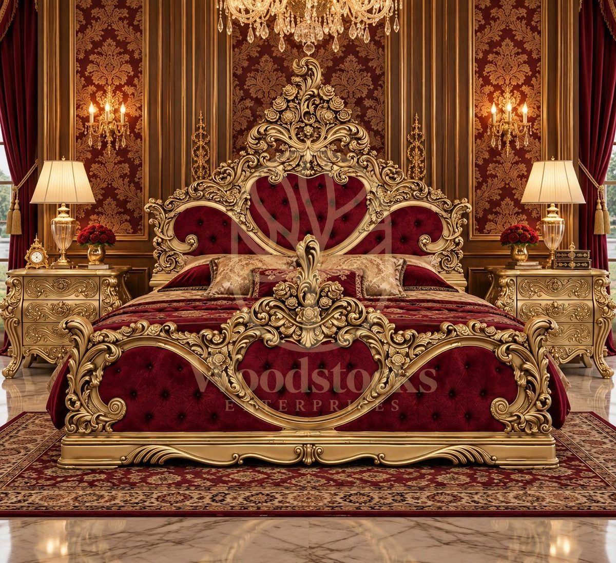 Maharaja Heart-Shaped Carved King Size Bed, King Size Bed